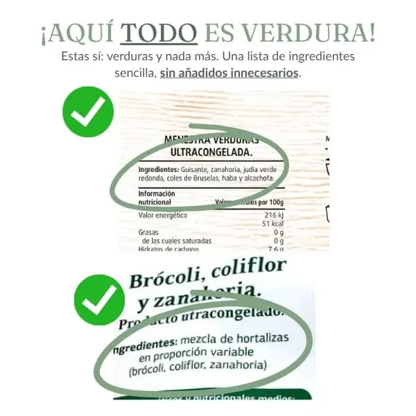 Verduras congeladas sin ingredientes añadidos